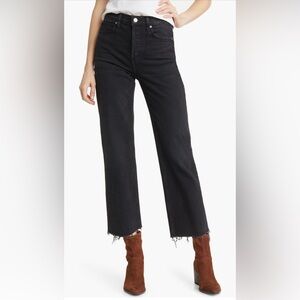 Frank & Eileen high waist raw hem crop mom Black Wash Jeans